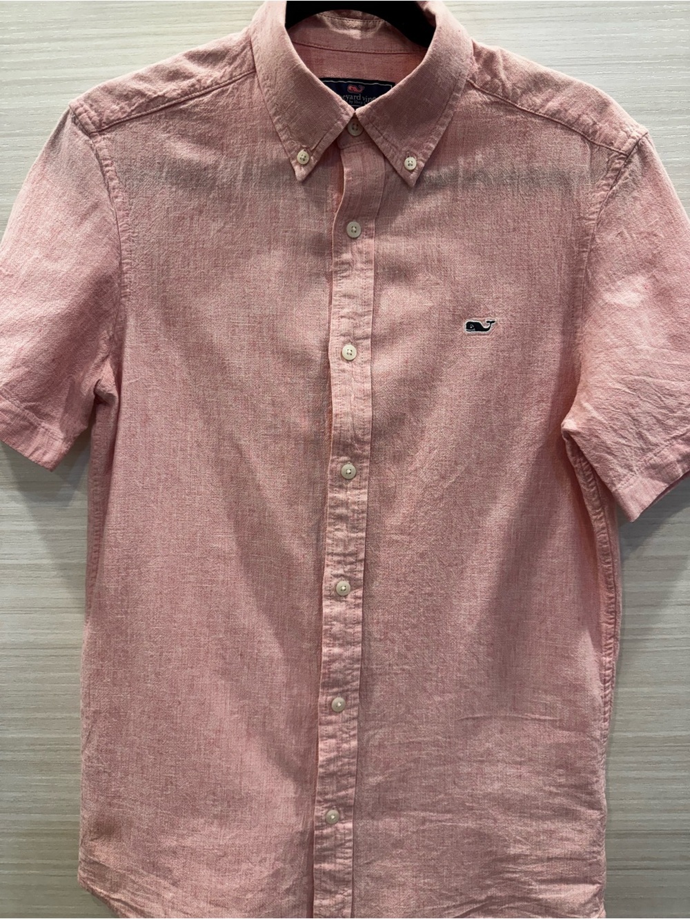 Vineyard Vines Classic Fit Whale Shirt Linen Blend Pink Short-Sleeve Button-Down